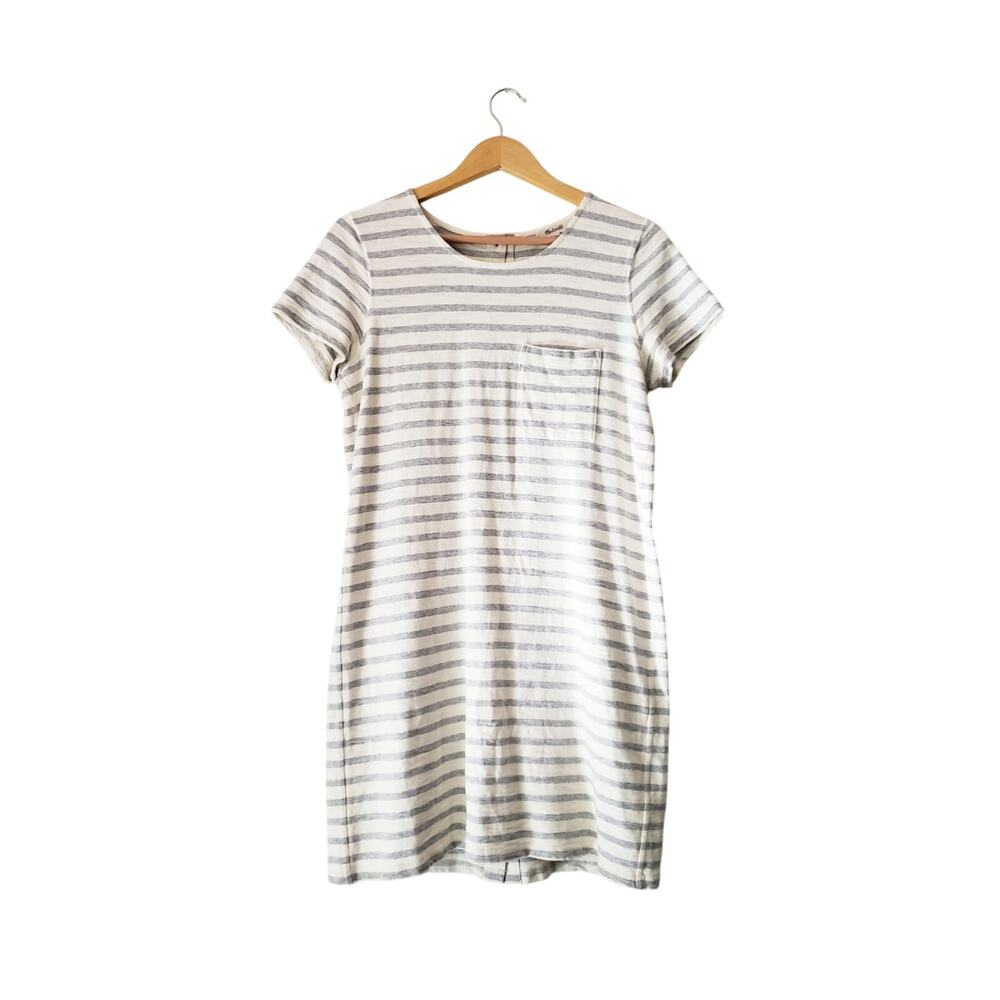 Madewell Striped Button Back T Shirt Mini Dress Gray/Cream Size Small